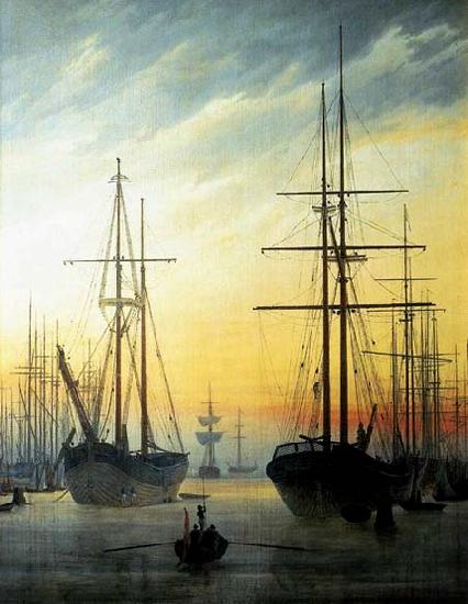 Caspar David Friedrich View of a Harbour .